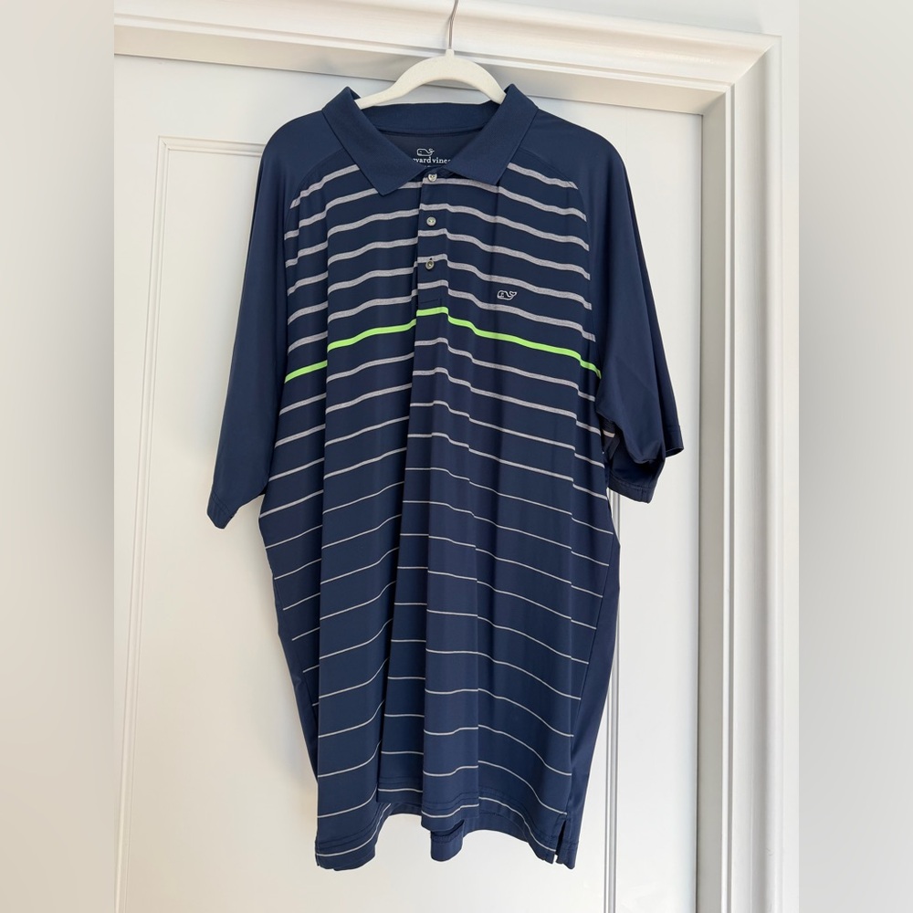 Vineyard Vines Navy and Gray Striped Polo